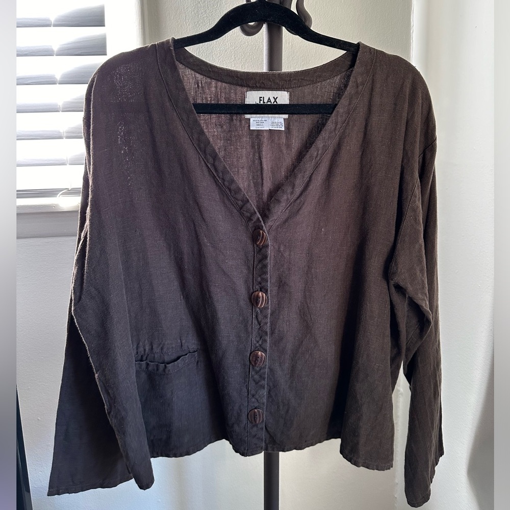 Flax Linen Lightweight V-Neck Overshirt Jacket